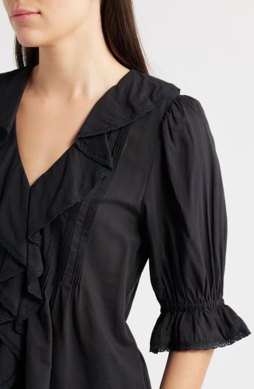 Madewell Pintucked Ruffled Puff-sleeve Top In Black
