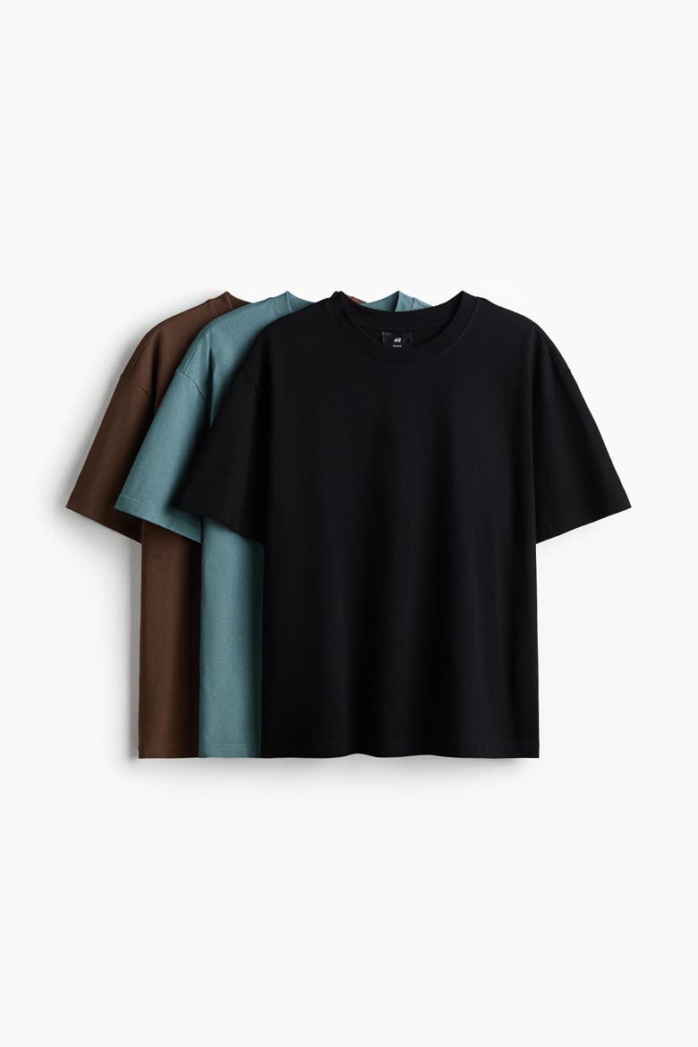 3-pack Relaxed Fit T-shirts, Main, color, Black/teal/brown