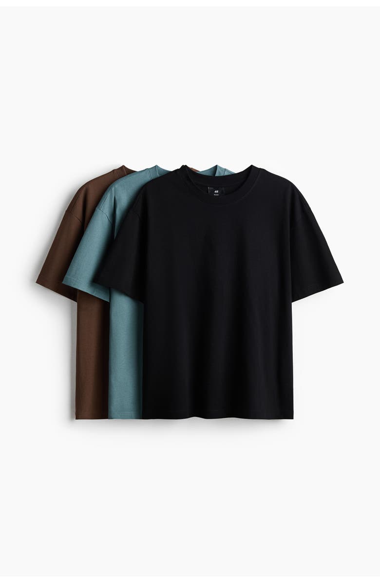 H&M 3-pack Relaxed Fit T-shirts, Main, color, Black/Teal/Brown