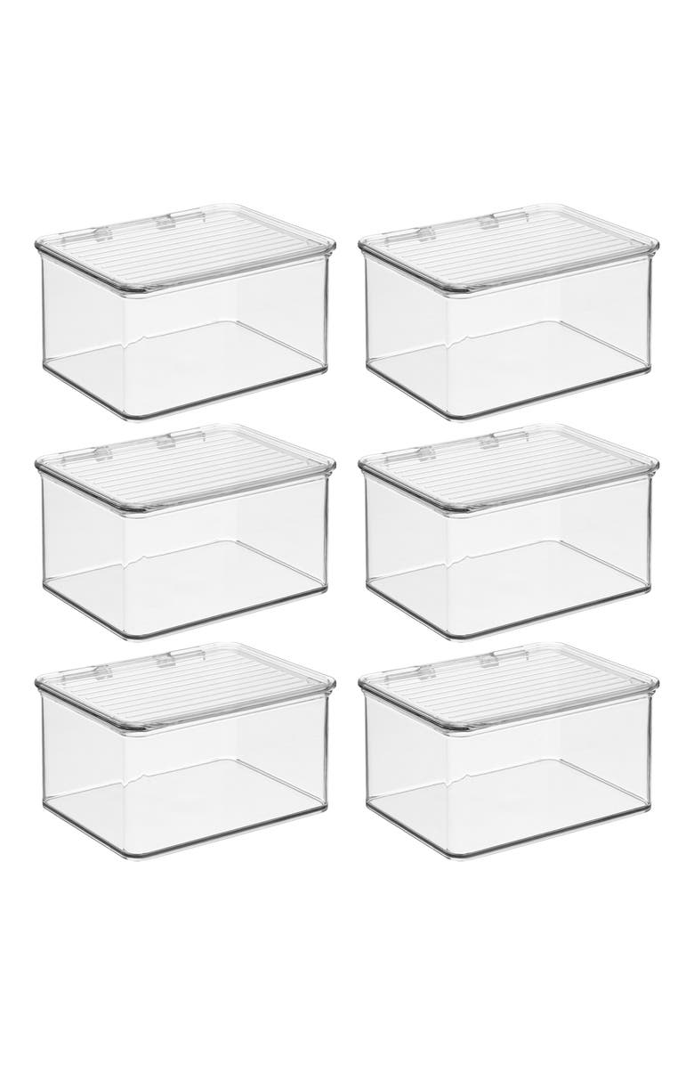 iDesign Stackable Hinged-Lid Pantry Storage Box - Set of 6 - Clear, Main, color, Clear