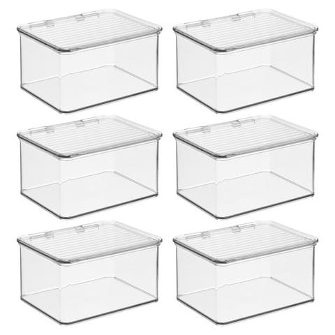 Stackable Hinged-Lid Pantry Storage Box - Set of 6 - Clear