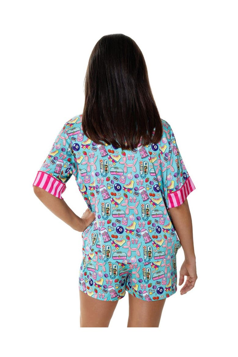 90's Girl Silky Short Sleeve Shorts Set, Alternate, color, Blue