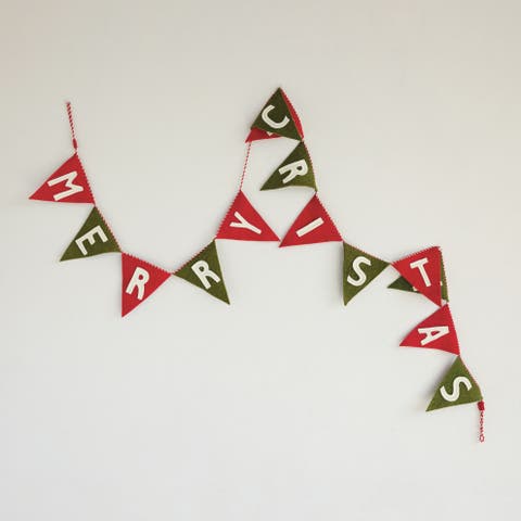 Handcrafted Wool Felt Pennant Garland, Merry Christmas