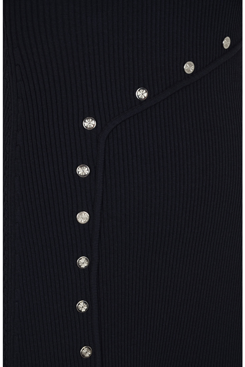 Ribbed Knit Mini Dress with Stud Detail and Asymmetric Seam, Alternate, color, Black