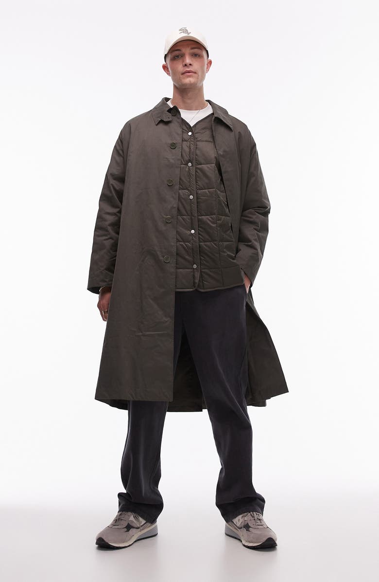 Topman Oversize Trench Coat with Removable Quilted Vest, Main, color,