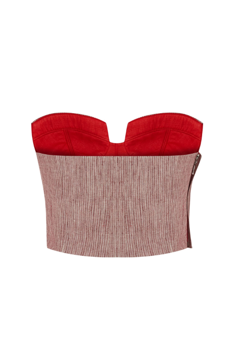 Labeca London Storm Striped Linen-Blend Bustier Top, Alternate, color, Red