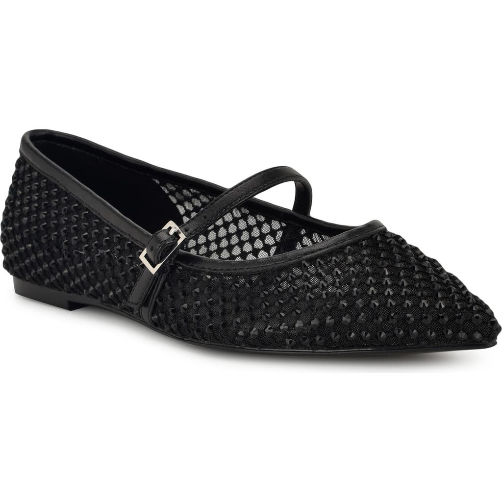 Nine West Bren Rhinestone Mary Jane Mesh Flat In Black 001