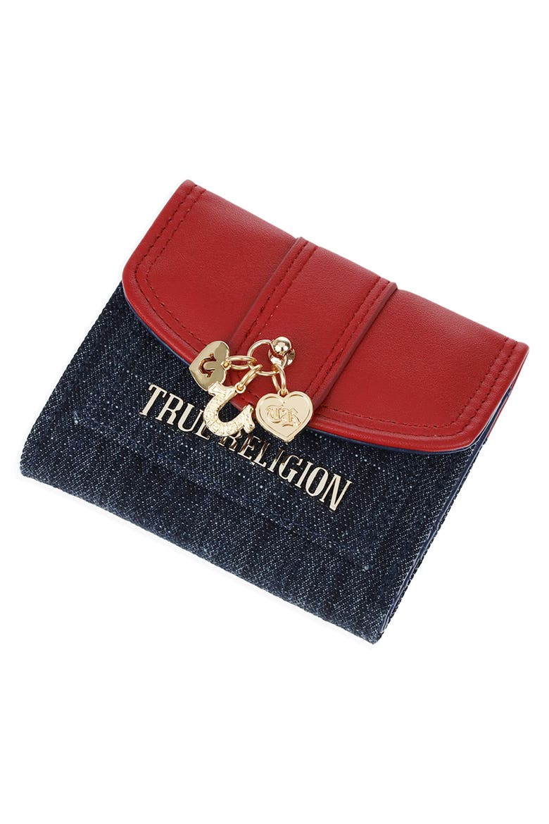 Charm Drop Mixed Media Wallet, Alternate, color, DARK DENIM
