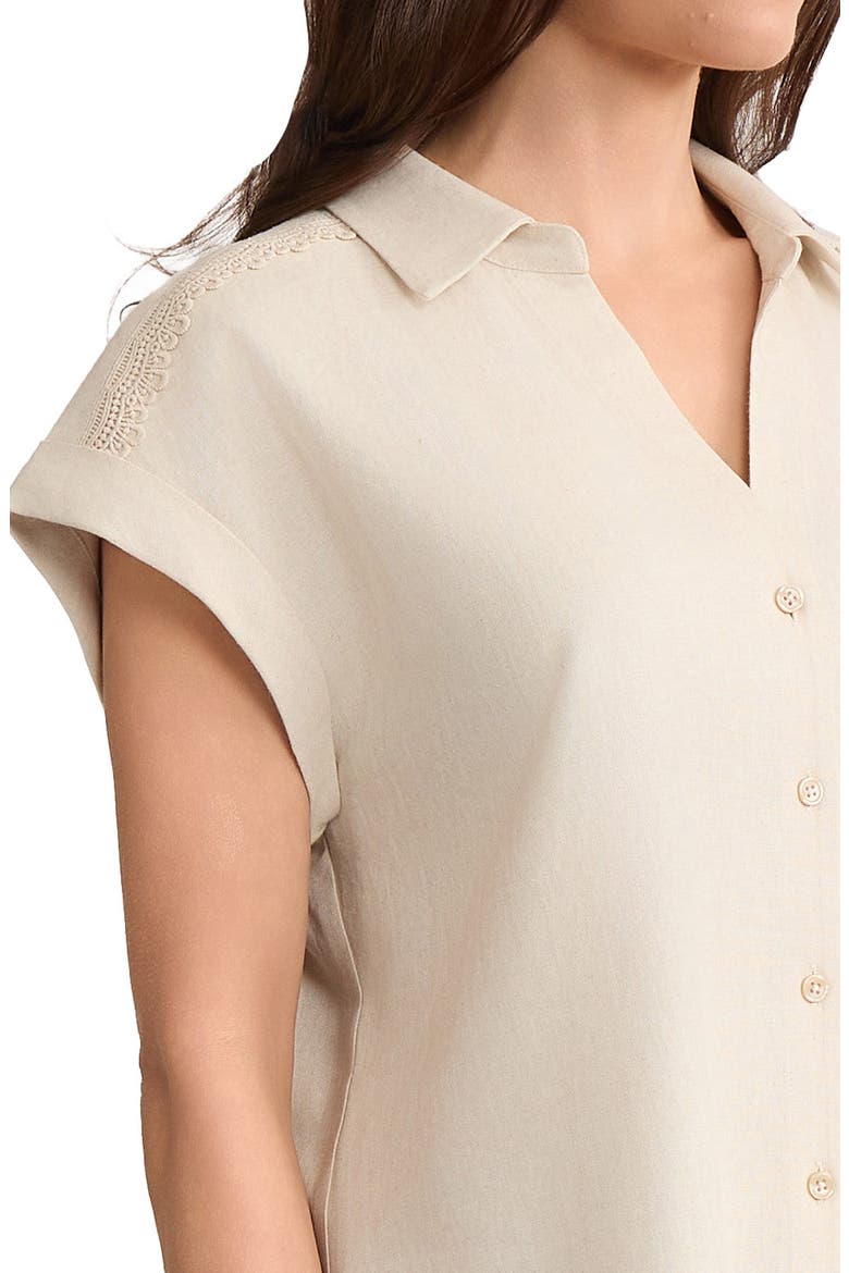 Lace Detail Linen Blend Button-Up Shirt, Alternate, color, NATURAL STONE