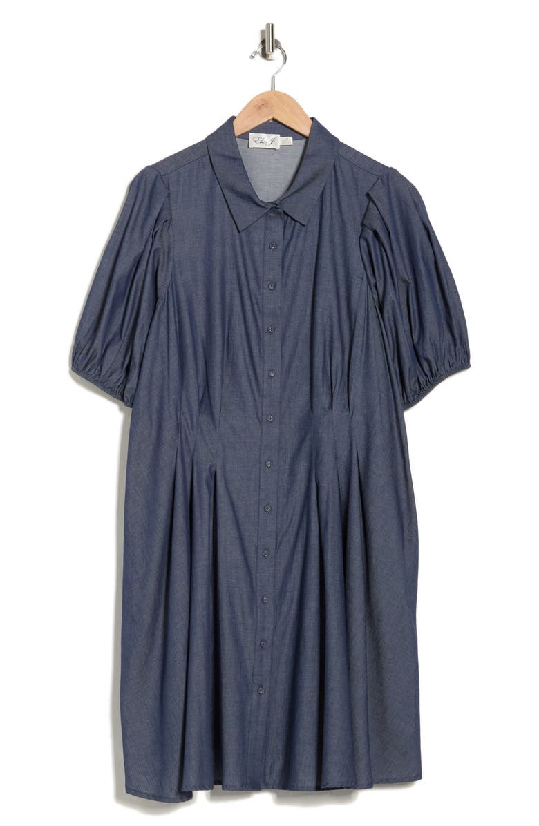 Eliza J Cotton Puff Sleeve Shirtdress, Alternate, color, Denim