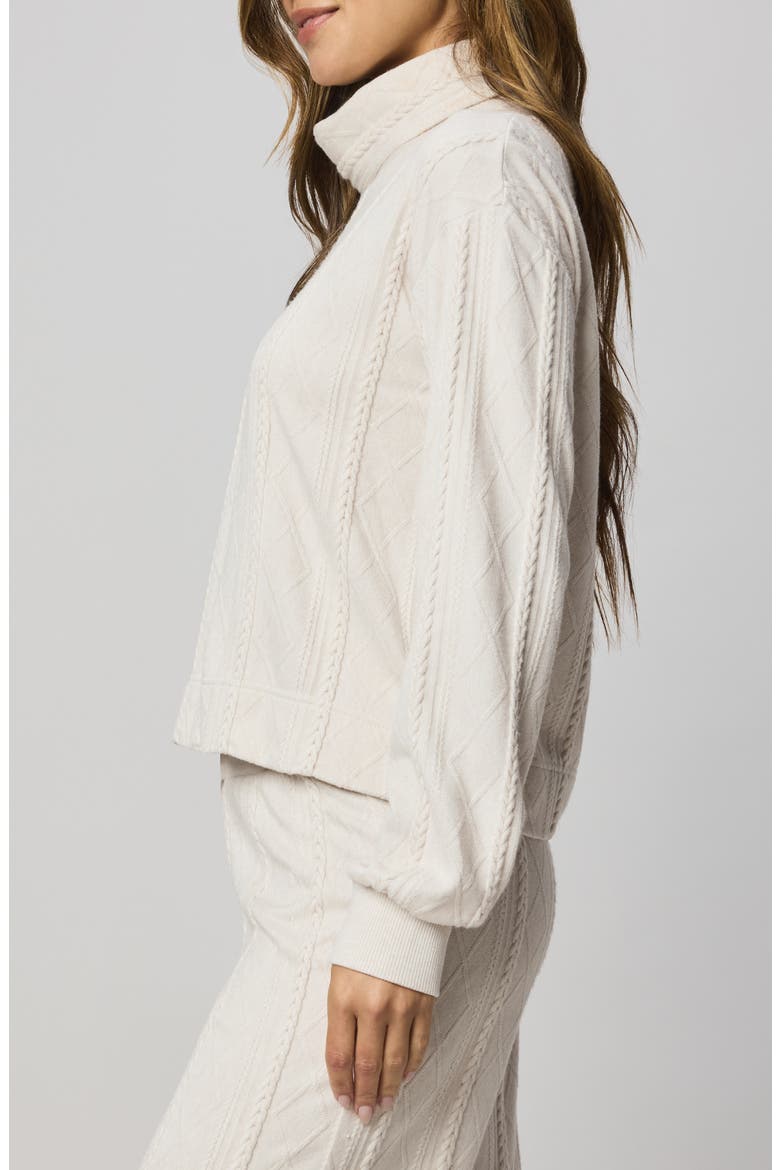 Cable Lounge Turtleneck Top, Alternate, color, PALE OAK WHITE HEATHER