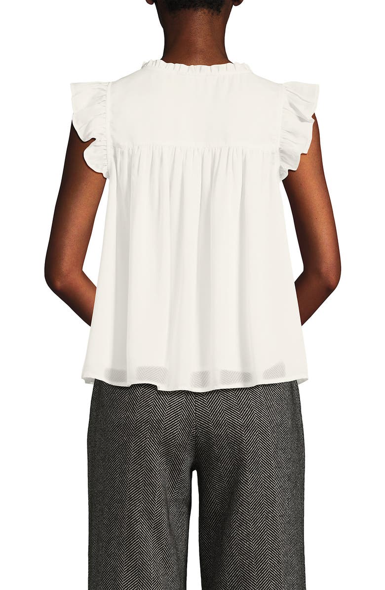 Lands' End Split Neck Satin Ruffle Blouse, Alternate, color, Ivory