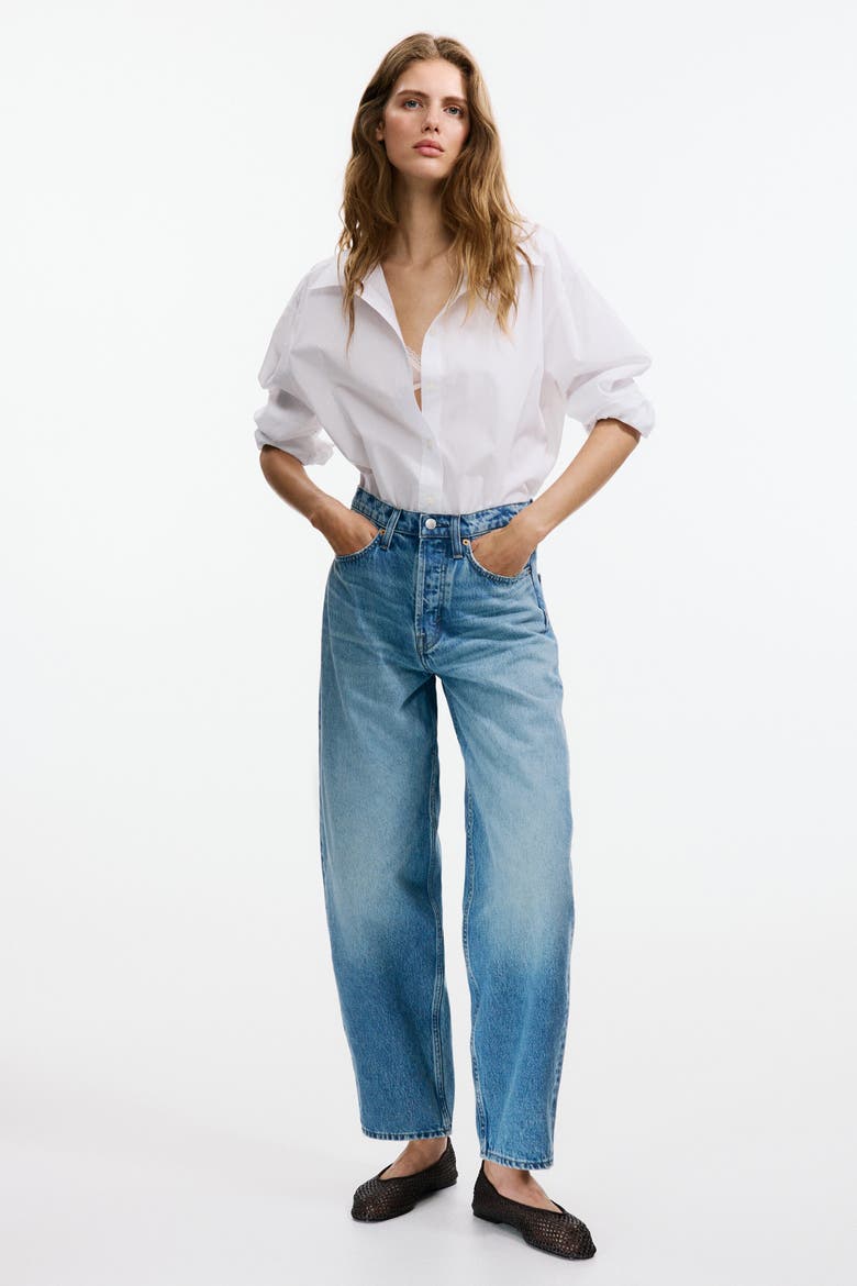 High-waist Barrel-leg Ankle Jeans, Alternate, color, Light denim blue