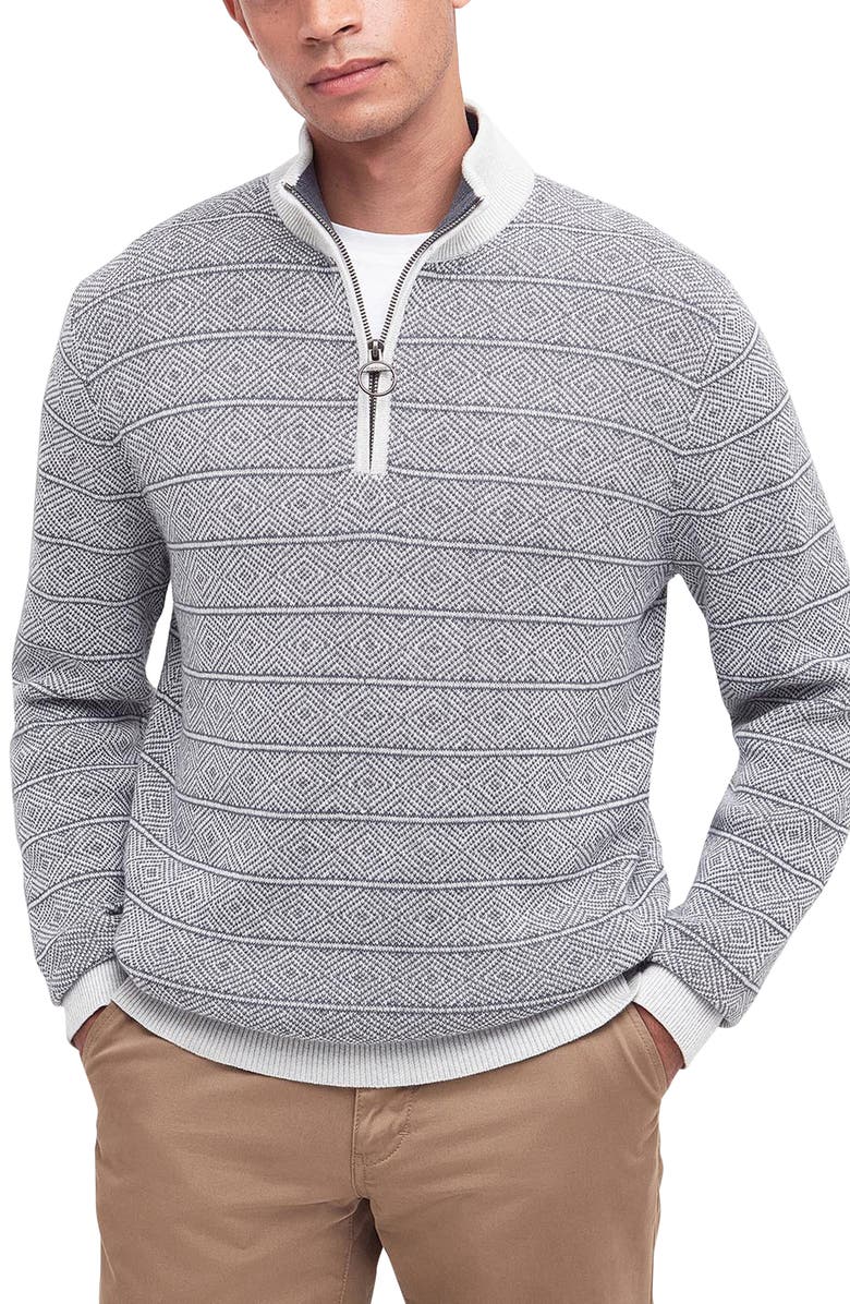 Barbour Mitford Diamond Jacquard Half-Zip Cotton Sweater, Main, color, 