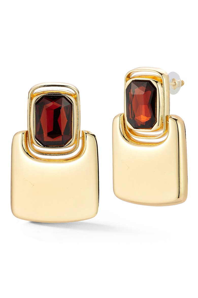 Red CZ Statement Drop Earrings, Main, color, GOLD