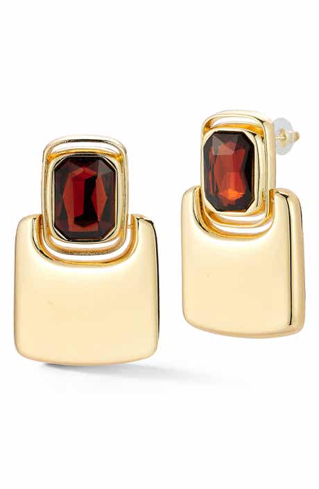 Red CZ Statement Drop Earrings