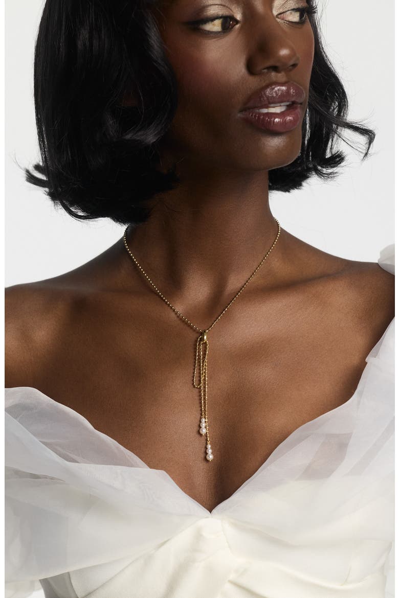 Esme Faux Pearl & Bead Y-Necklace, Alternate, color, GOLD