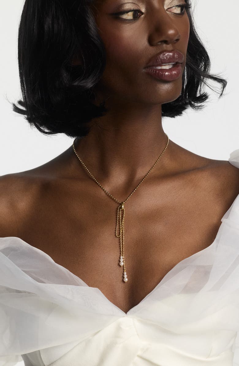 Nadri Esme Faux Pearl & Bead Y-Necklace, Alternate, color, Gold