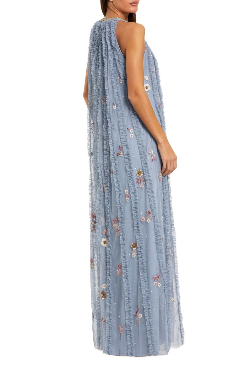 Mesh Trapeze High Neck Dress With Embroidery, Alternate, color, Blue Multi