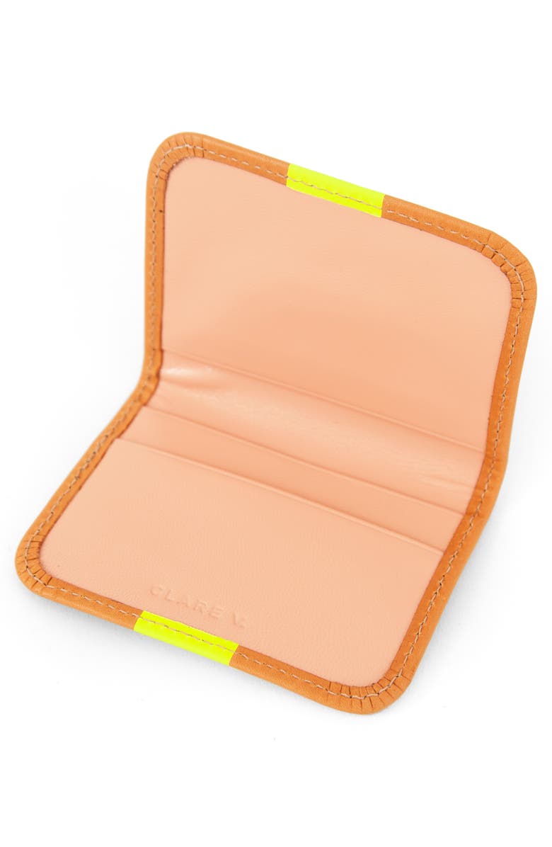Clare V. Bifold Leather Card Case, Alternate, color, Russet W/Neon Pink Stripe