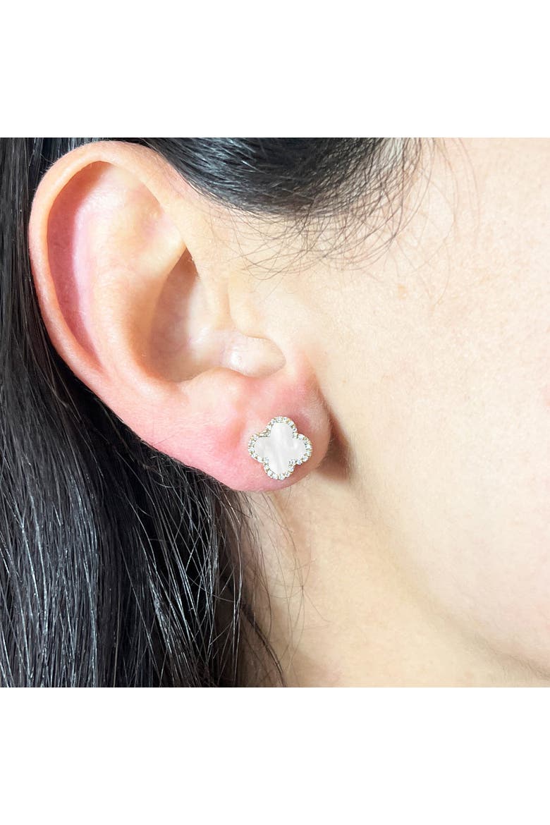 Mother of Pearl Diamond Clover Stud Earrings, Alternate, color, Mother of Pearl