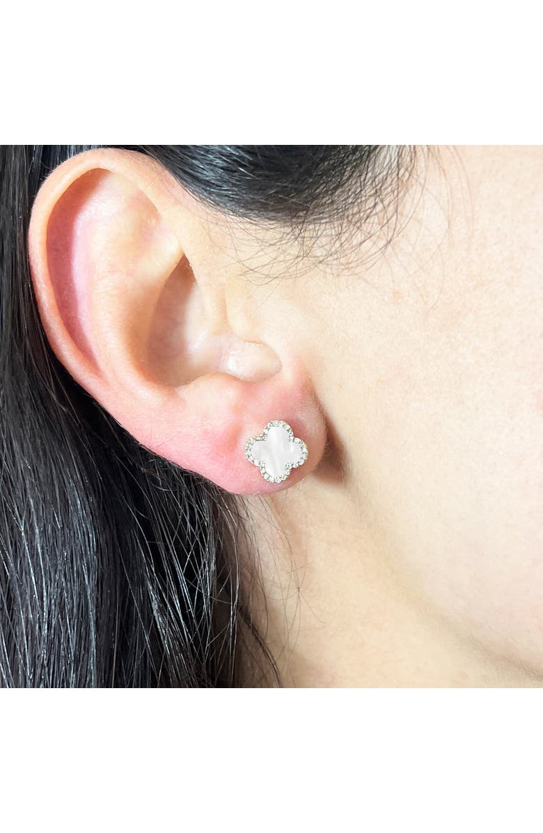 The Lovery Fine Jewelry Mother of Pearl Diamond Clover Stud Earrings, Alternate, color, Mother Of Pearl