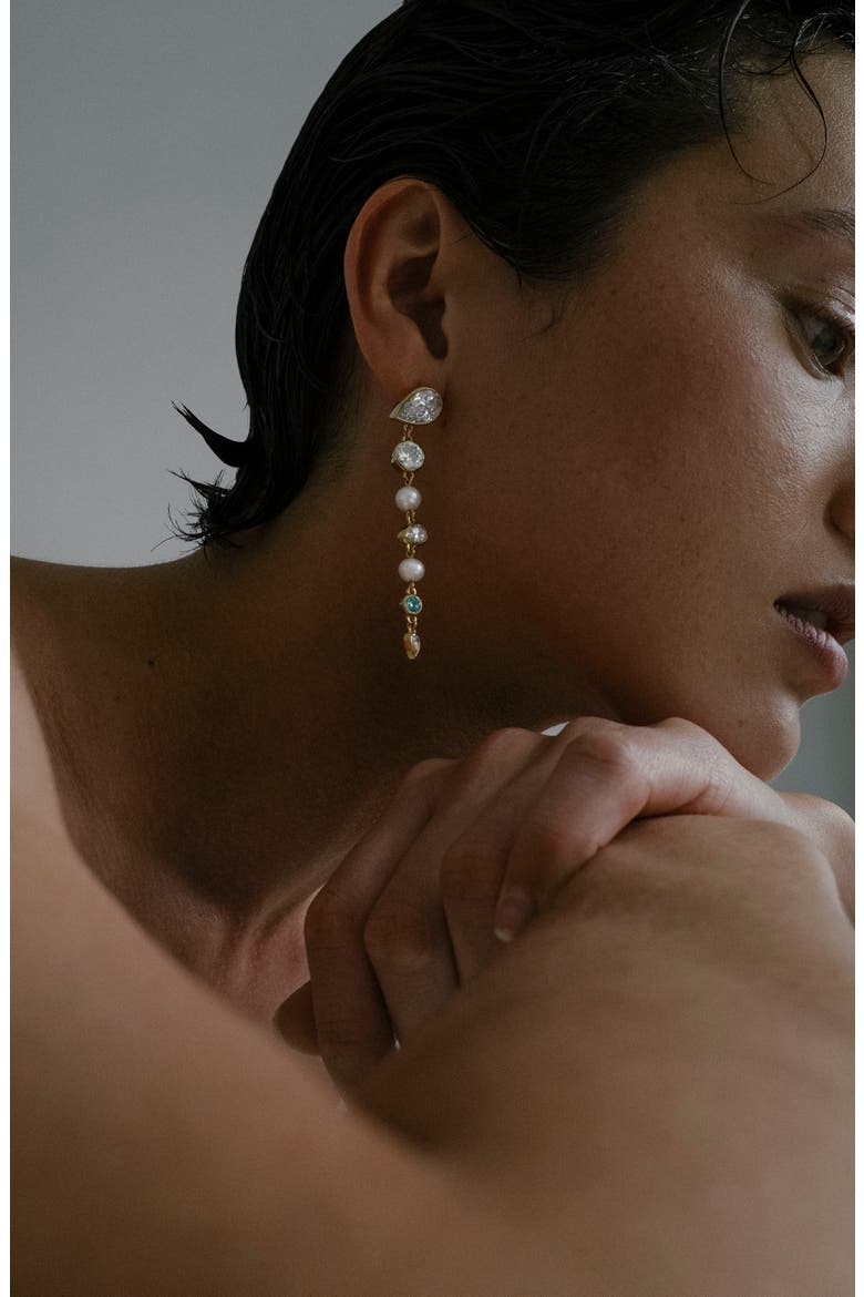 Freshwater Pearl & Cubic Zirconia Drop Earrings, Alternate, color, 18CT GOLD PLATED