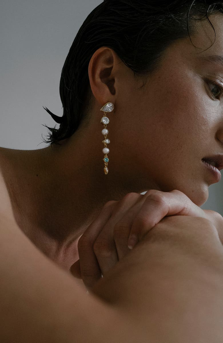 COMPLETEDWORKS Freshwater Pearl & Cubic Zirconia Drop Earrings, Alternate, color, 18Ct Gold Plated