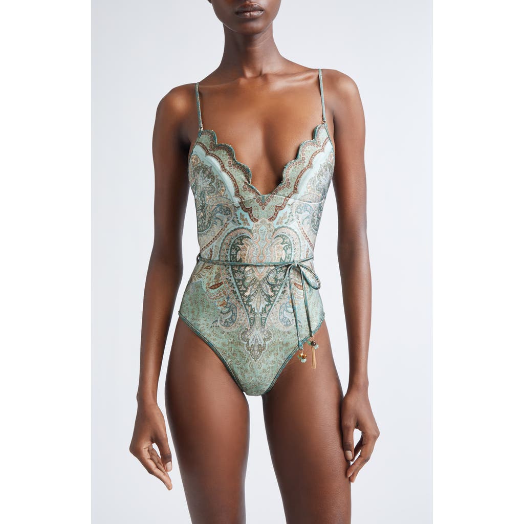 Zimmermann Wanderlust Scalloped One-piece Swimsuit In Multi