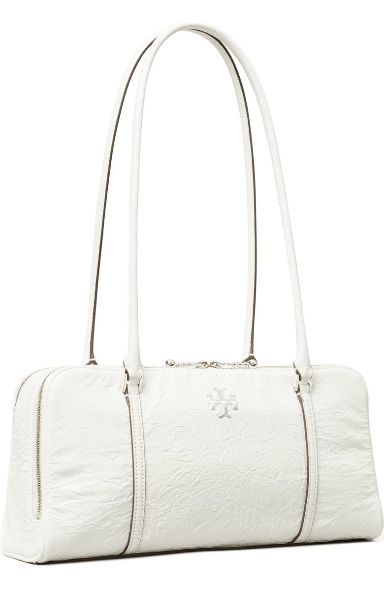 Tory Burch T Monogram Small Metallic Marshmallow Satchel, Alternate, color, White