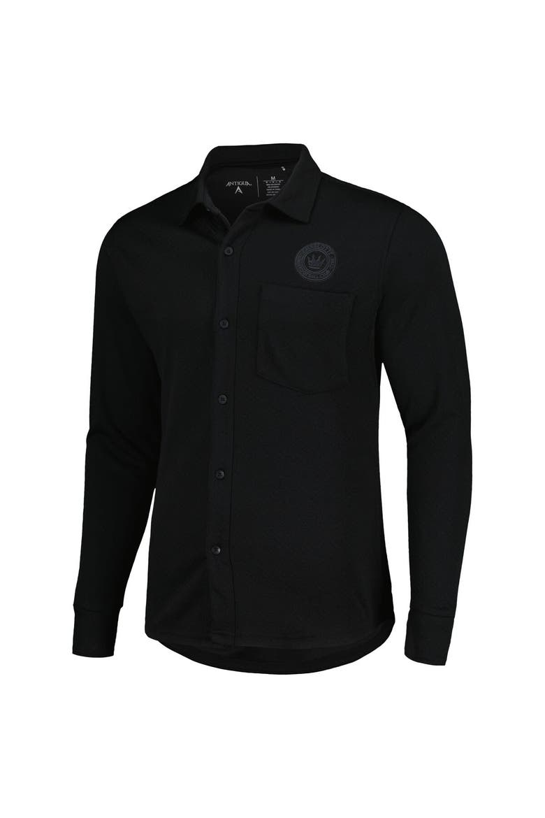Men's Antigua Black Charlotte FC Streamer Diamond Button-Up Shacket, Alternate, color, Black