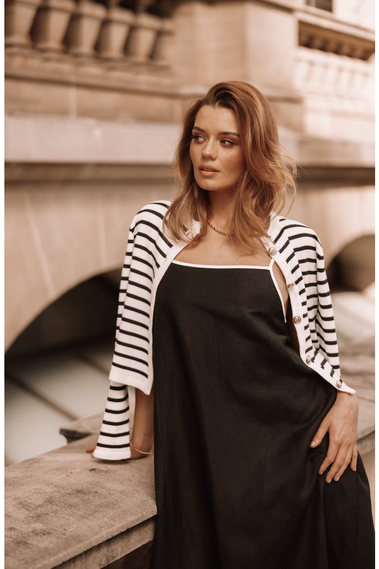 Cynthia Stripe Crop Cardigan, Alternate, color, BLACK/ CREAM