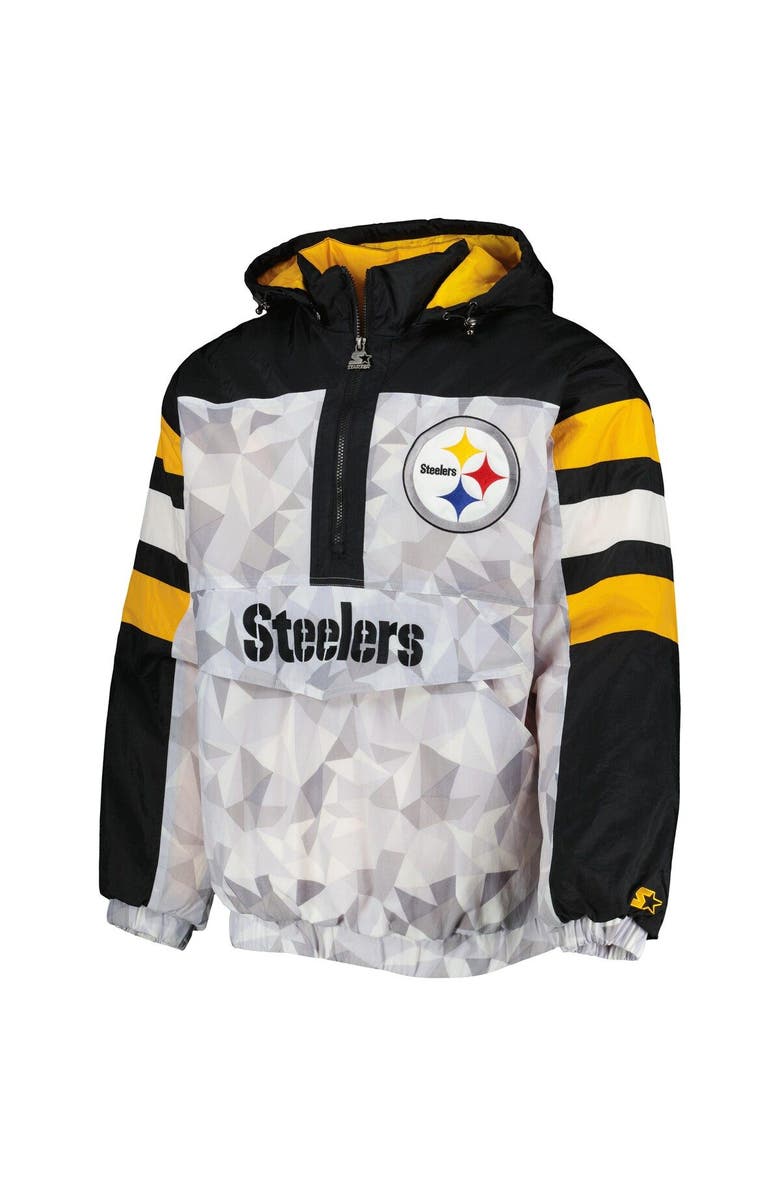 STARTER Men's Starter White/Black Pittsburgh Steelers Thursday Night Gridiron Raglan Half-Zip Hooded Jacket, Alternate, color, White