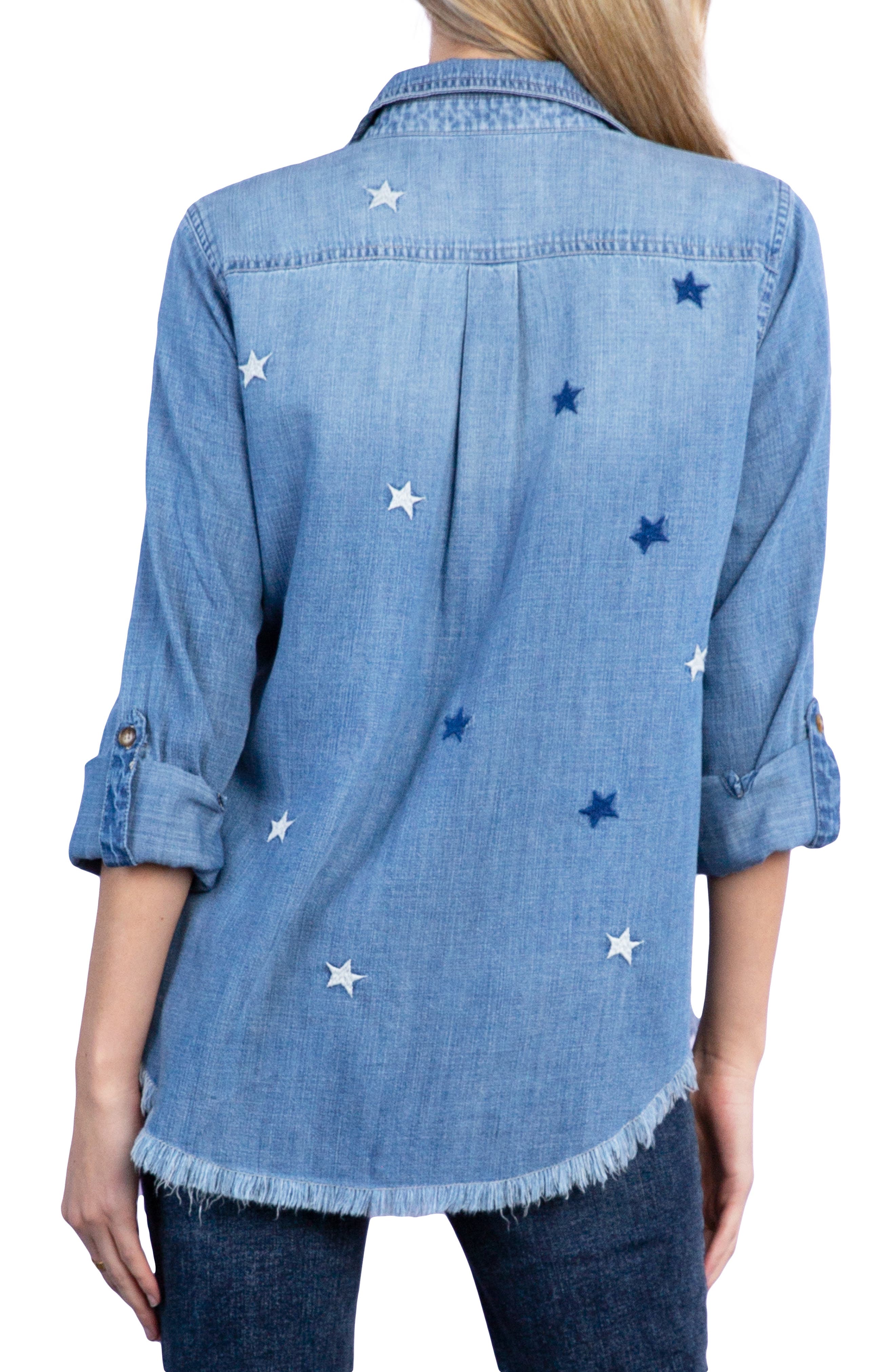 Embroidered Star Denim Button-Up Shirt - image 2