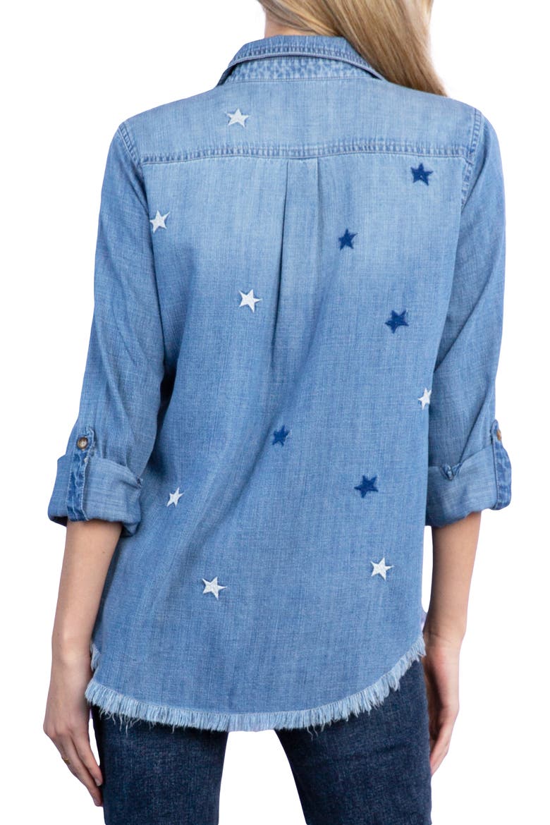 Embroidered Star Denim Button-Up Shirt, Alternate, color, DENIM