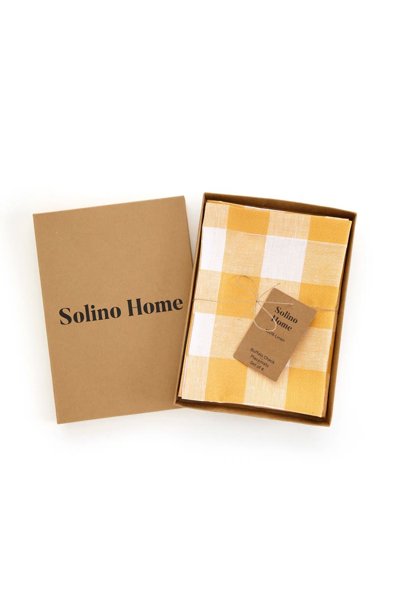 Linen Placemats Set of 4, 14 x 19" - Buffalo Check, Alternate, color, Mustard and White