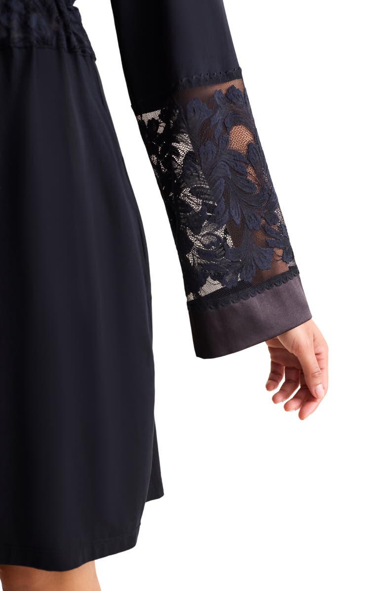 Fleur't Parisian Nights Lace Trim Short Robe, Alternate, color, Black