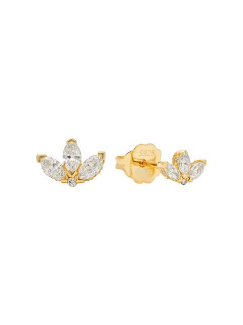 Solis Golden Blossom Stud Earrings with Cubic Zirconia