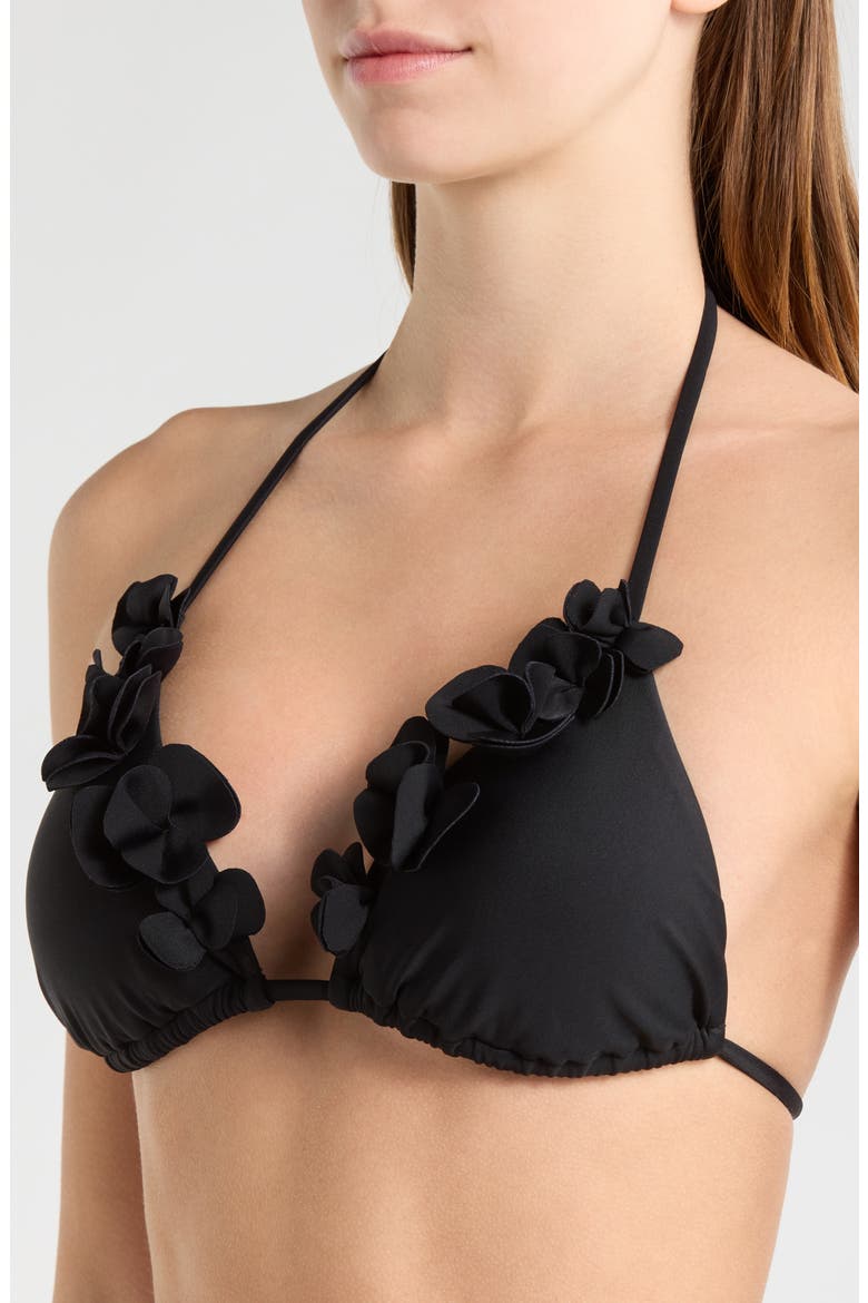 Nikoleta Floral Appliqué Triangle Bikini Top, Alternate, color, BLACK
