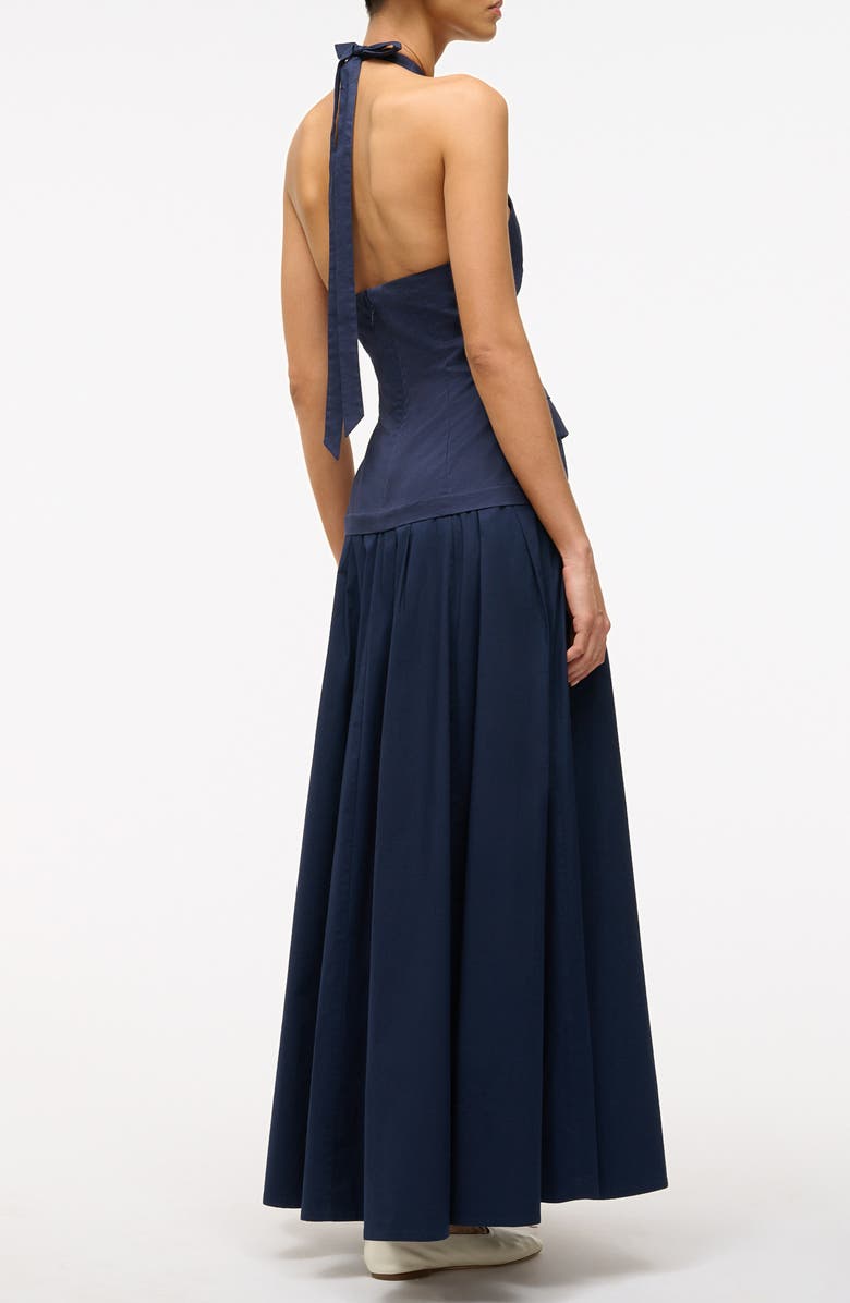 STAUD Harrington Stretch Cotton Halter Maxi Dress, Alternate, color, Navy