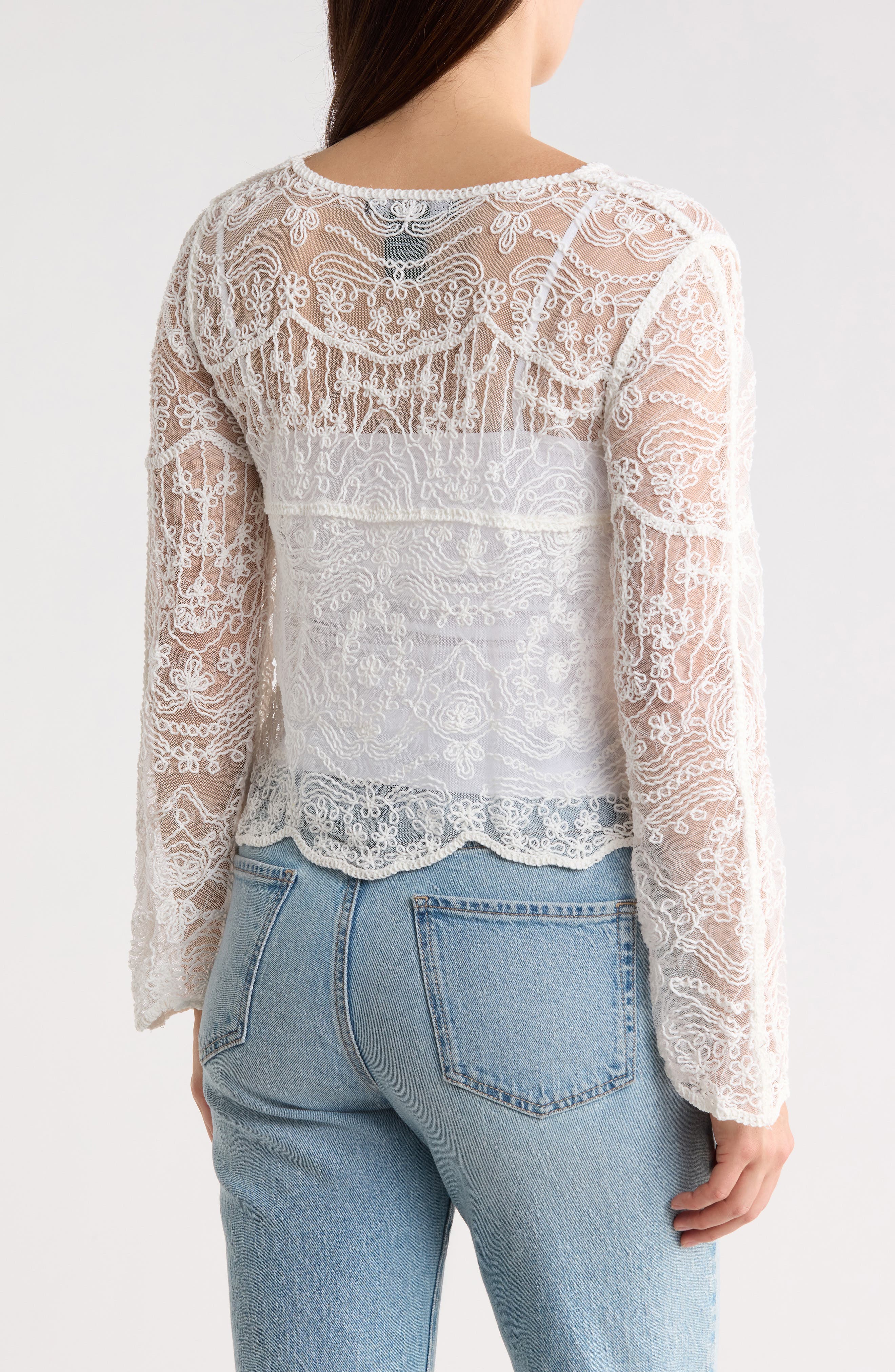 Embroidered Mesh Long Sleeve Top - image 2