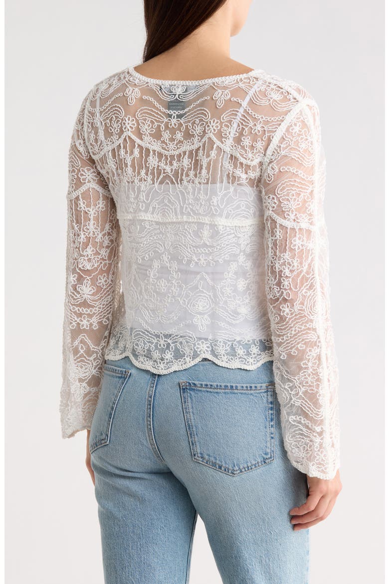 Embroidered Mesh Long Sleeve Top, Alternate, color, NATURAL