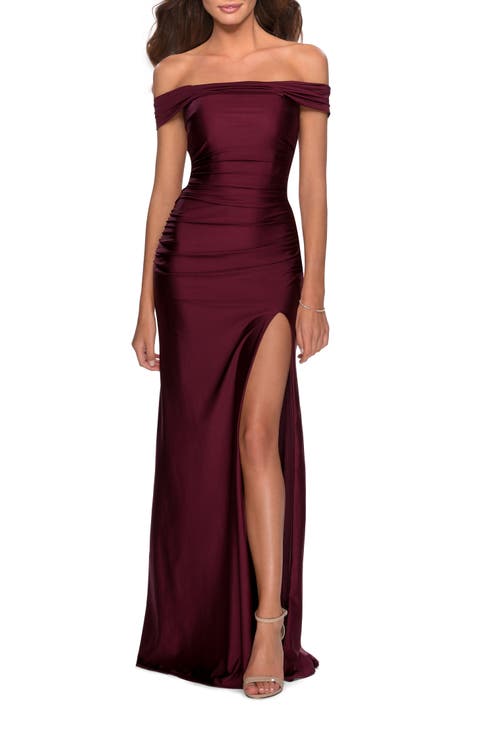 Off the Shoulder Dress with Tie Back and Slit