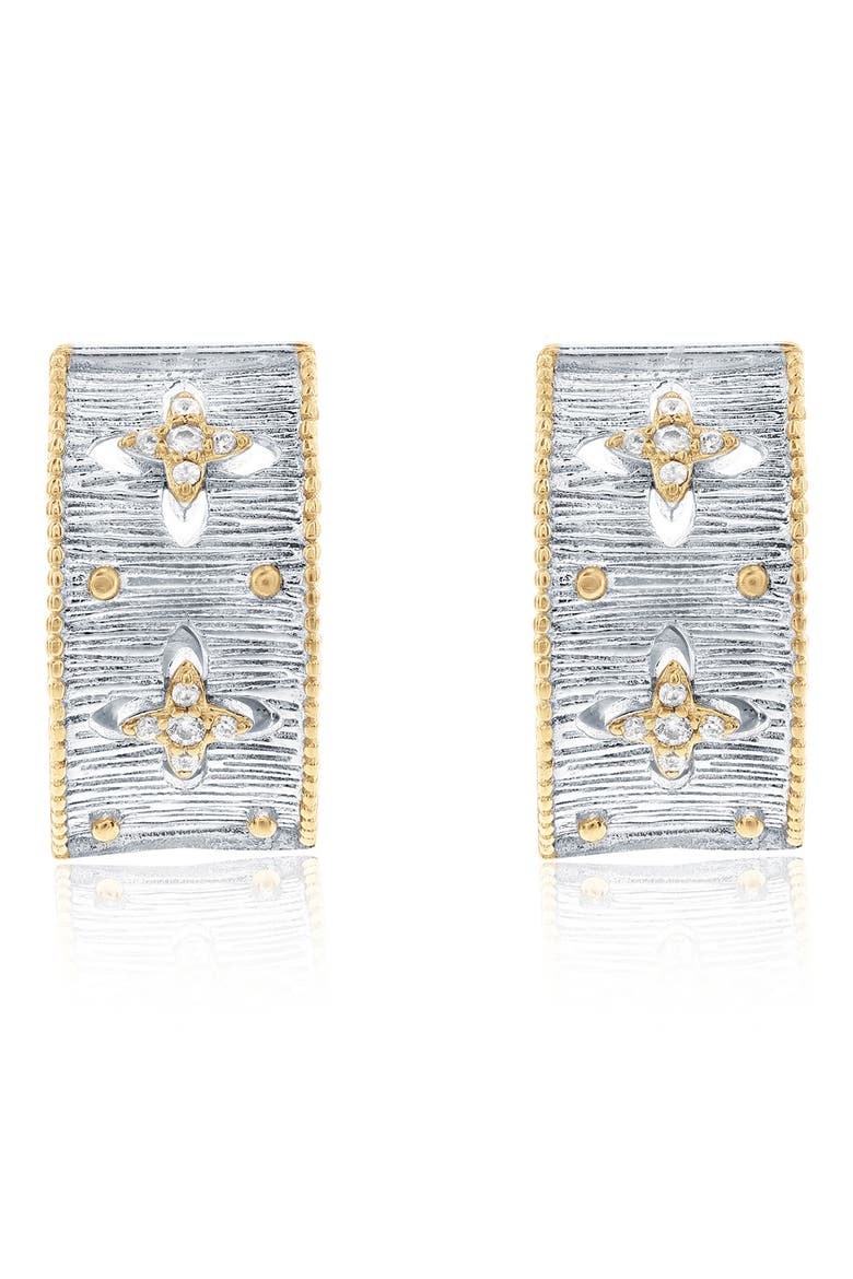 Italian Florentine Cubic Zirconia Huggie Hoop Earrings, Main, color, WHITE