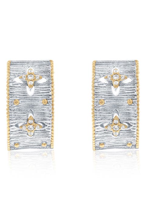 Italian Florentine Cubic Zirconia Huggie Hoop Earrings