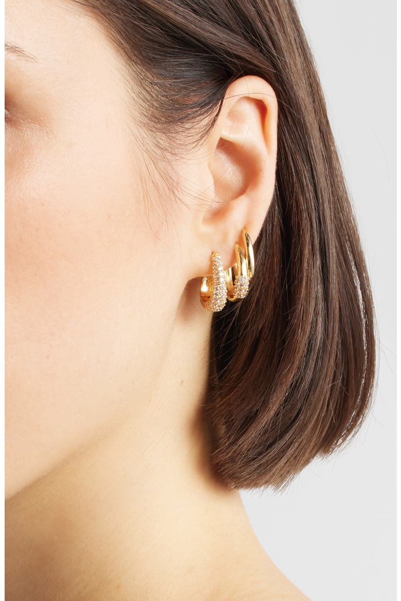 Set of 3 Hoop Earrings, Alternate, color, CLEAR- GOLD