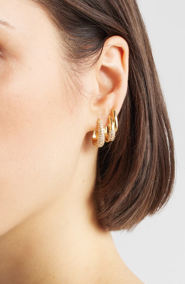 Nordstrom Set of 3 Hoop Earrings, Alternate, color, Clear- Gold