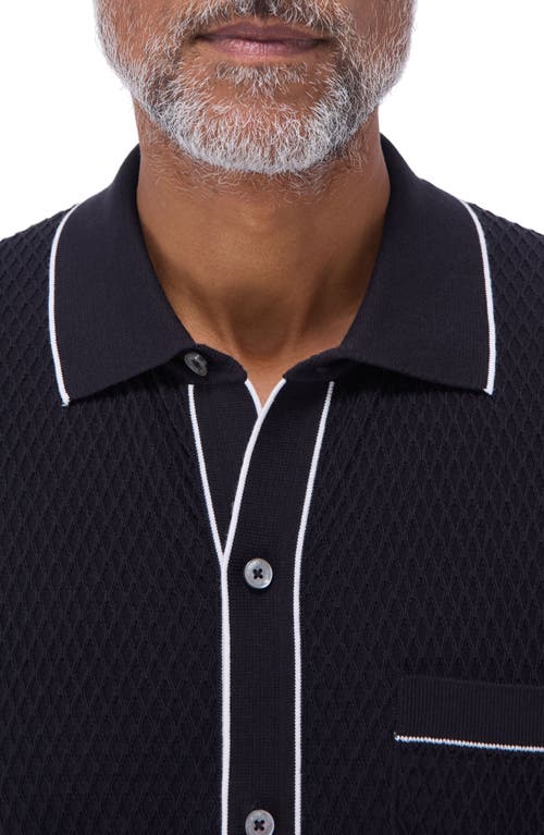 Bugatchi Tipped Short Sleeve Button-up Sweater In Black
