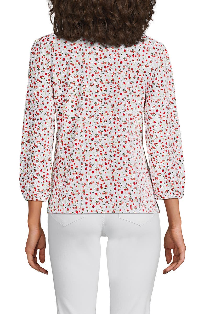 Lands' End Lightweight Jersey Button Pintuck Top, Alternate, color, White Floral Strawberries
