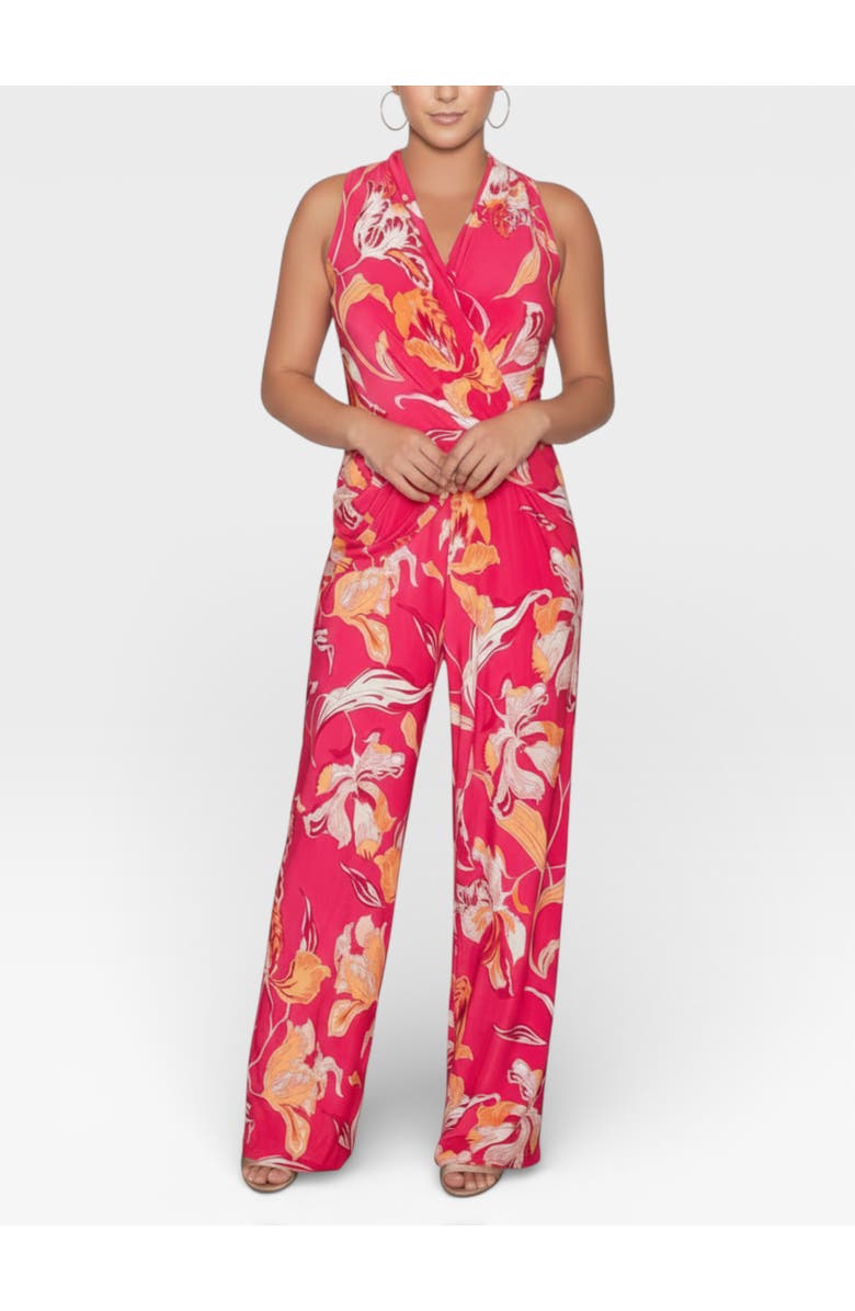 RACHEL Rachel Roy Blanca  V-Neck Jumpsuit, Main, color, Bright Pink Floral
